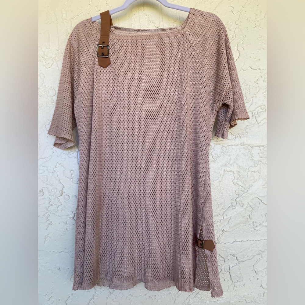 Maryan Mehlhorn Tan Knit Swimwear Cover Up Tunic with Buckle Accents
